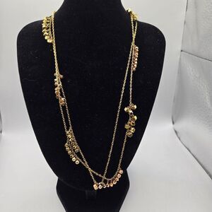 Michael Kors Gold-Tone Rose Gold-Tone  Double Strand Necklace Hexagonal Charm Ac